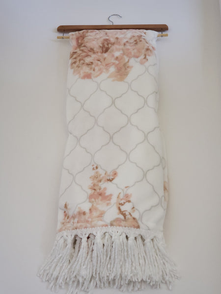 Cottage Lane 50 x 60 luxuriously soft throw embellished with white chenille fringe