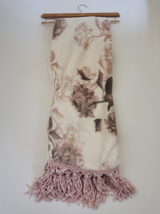 Cottage Lane 50 x 60 inches luxuriously soft throw embellished with pink chenille fringe