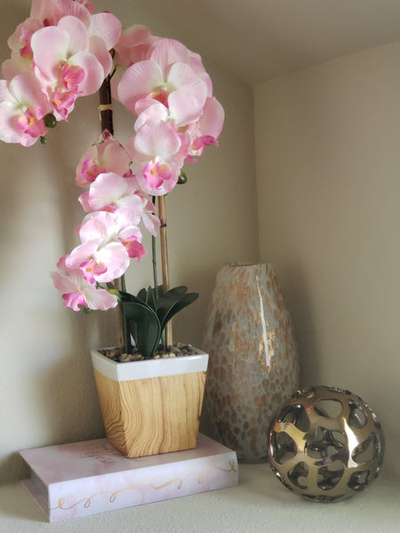 pink 3 stem orchid with ivory vase 24 inches