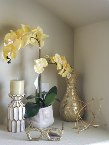 White with gold patterned candle holder