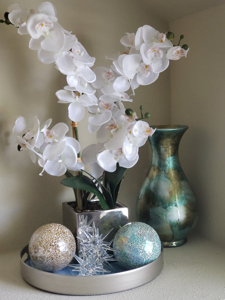 mint green crackled glass decorative balls set of 2