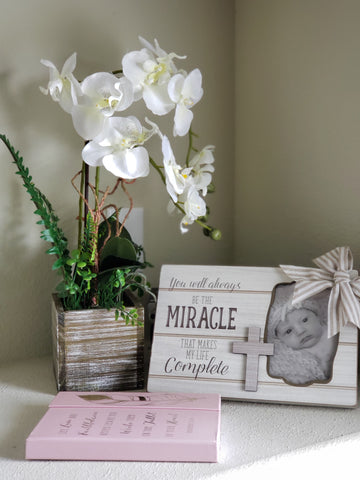 ivory 2 stem  orchid with wooden vase 18 inches