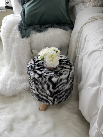 Black and white faux fur stool - 11 x 14 inches