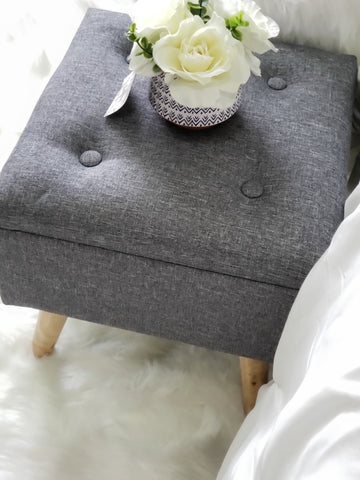 Gray storage ottoman with tufted buttons - 16 x 16 x 15 inches