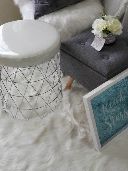 White leather stool - 19 x 16 inches