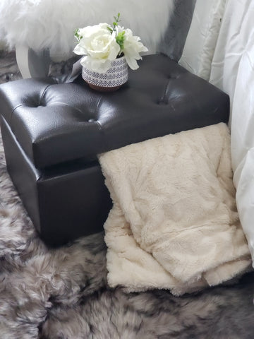 Brown leather storage ottoman with tufted buttons - 19 x 13.5 x 11 inches