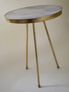 Faux marble side table with gold accent legs - 20 x 14.5 inches