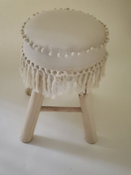 Cream Boho stool - 16.75 x 10.5 inches