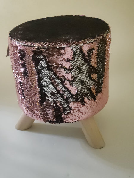 Reversible color changing pink sequins stool - 11 x 14 inches