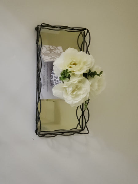 Mirrored tray  with black side bars  14 x 6.75 inches