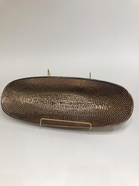 Bronze oval decorative tray with hammered texture