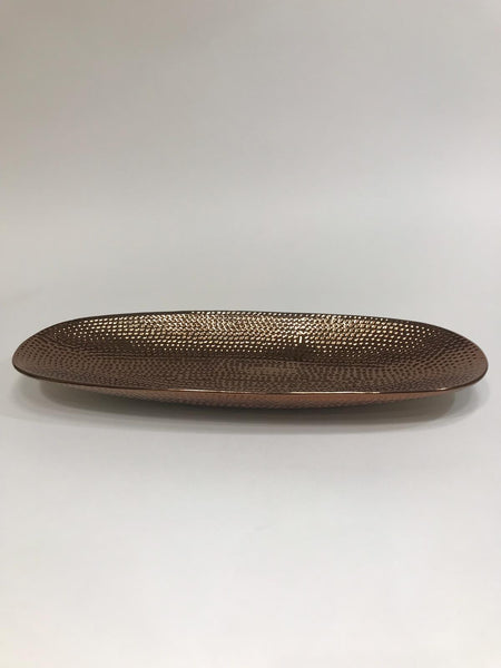 Bronze oval decorative tray with hammered texture