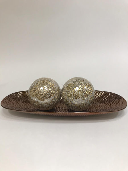 Bronze oval decorative tray with hammered texture