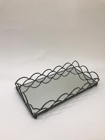 Mirrored tray  with black side bars  14 x 6.75 inches