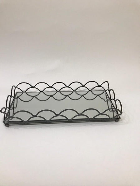 Mirrored tray  with black side bars  14 x 6.75 inches