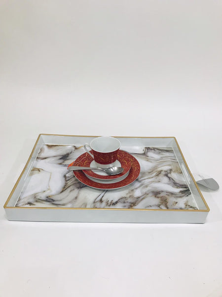 White faux marble tray  with handle 19 x 14 inches