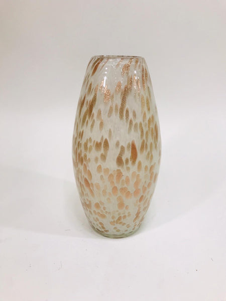 white with rose gold patterned glass vase