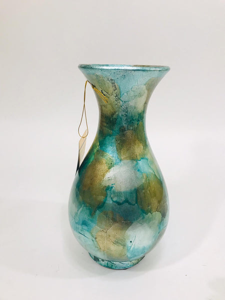 Teal and gold patterned vase