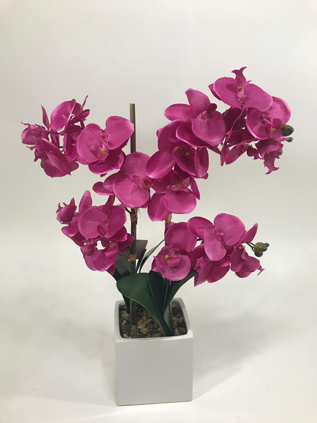 pink 4 stem orchid with white vase 19 inches