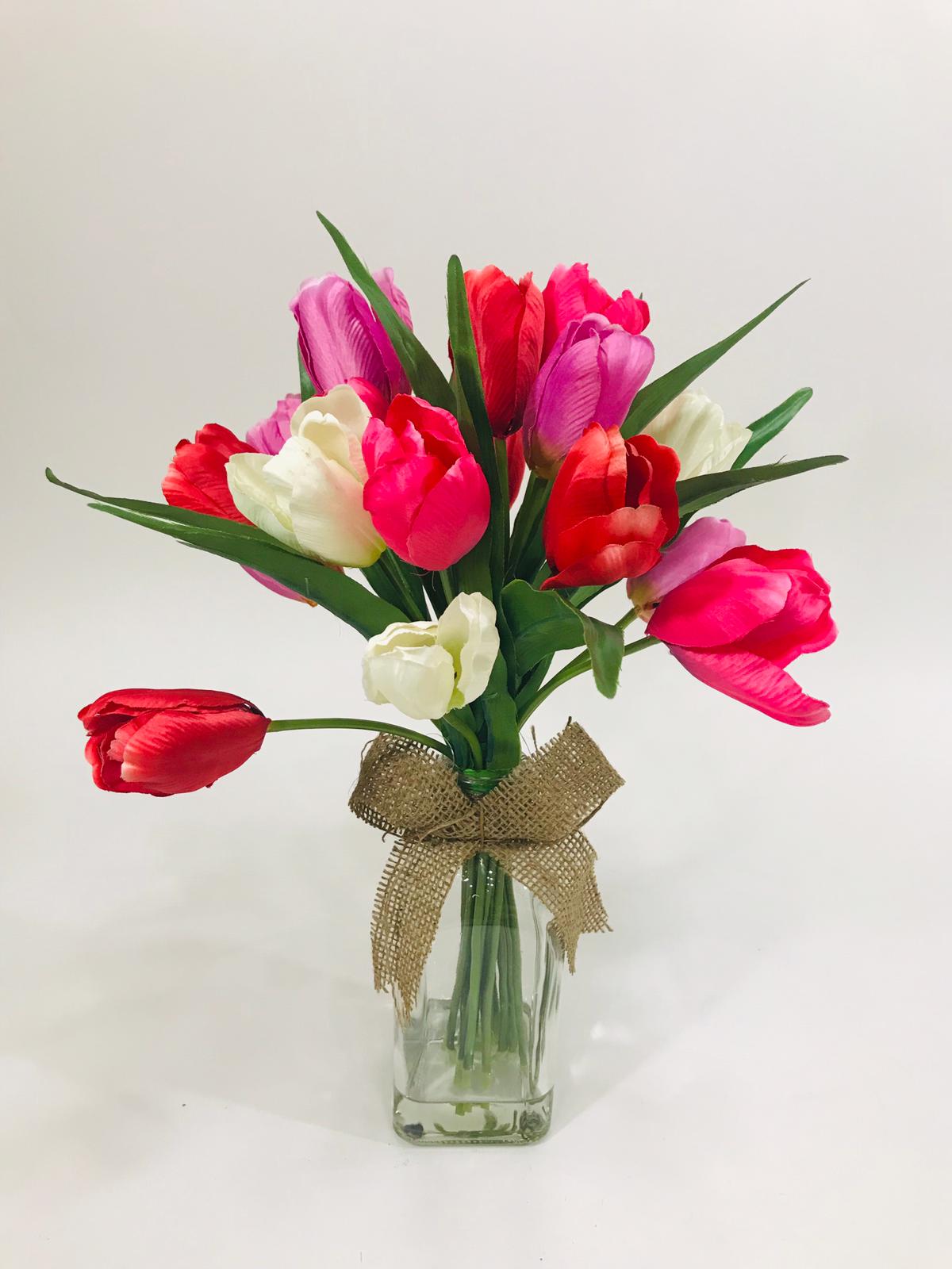 pink and ivory tulips 16 inches