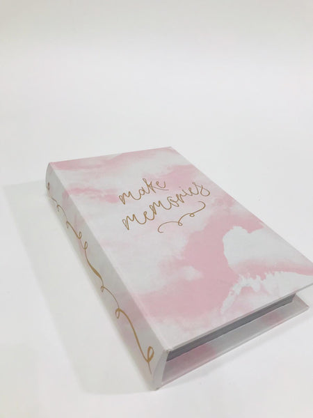 "make memories" pink and white storage book box