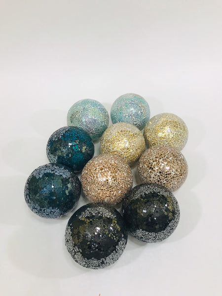 teal crackled glass decorative balls set of 2