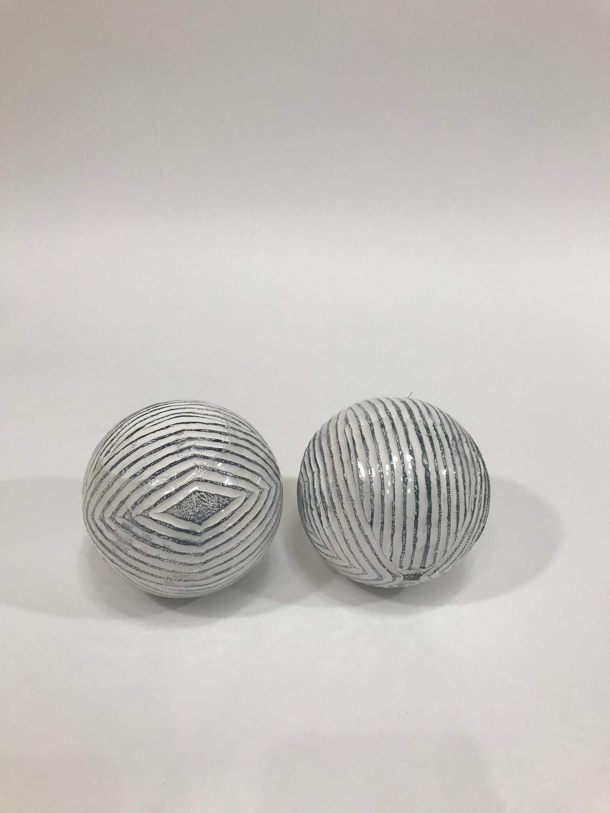 Navy blue and white striped decorative ball set of 2