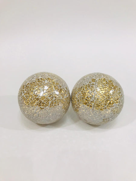 set of 2 gold crackled glass decorative ball