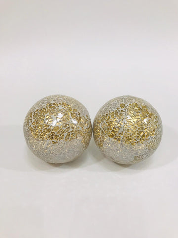 set of 2 gold crackled glass decorative ball