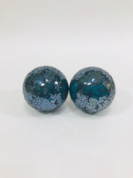 teal crackled glass decorative balls set of 2