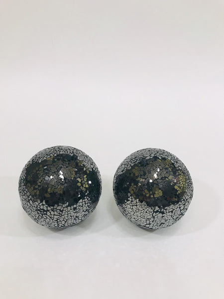 black crackled glass decorative balls set of 2