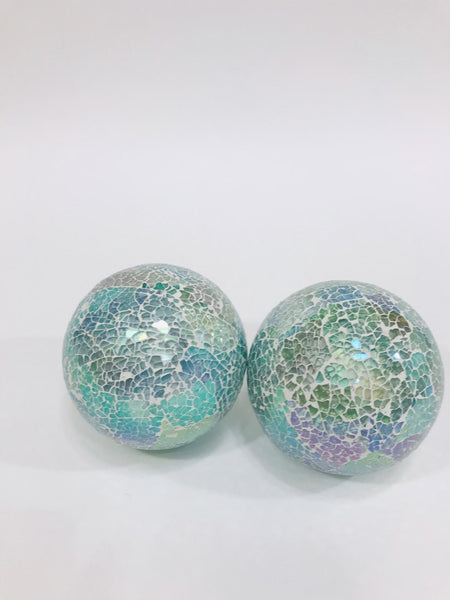 mint green crackled glass decorative balls set of 2