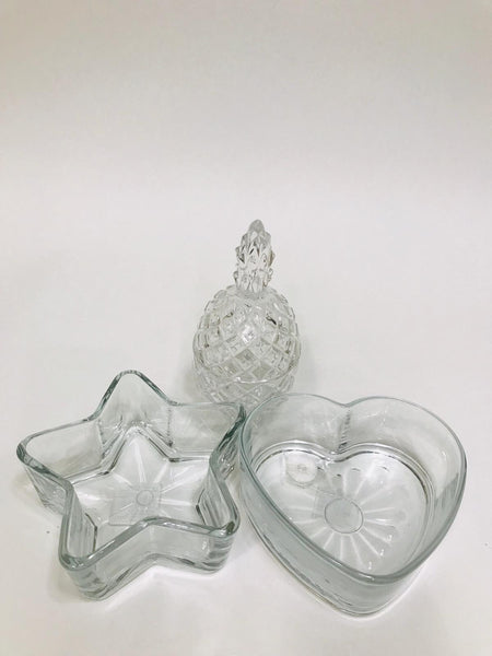 Heart shaped transparent glass bowl