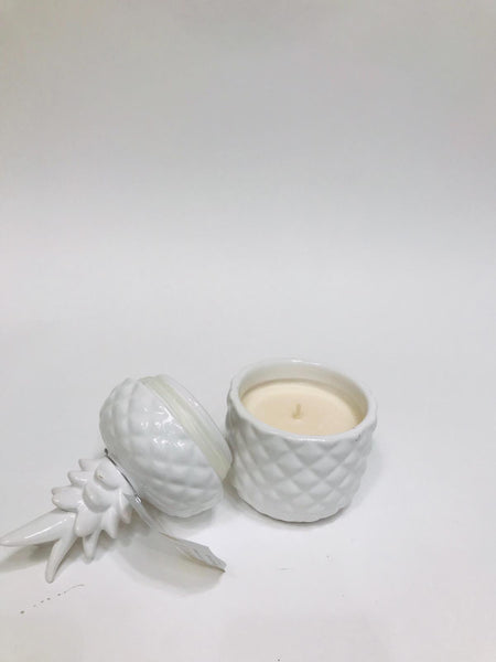 White ceramic pineapple - candle inside 8 inches