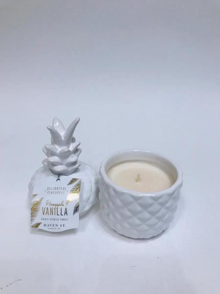 White ceramic pineapple - candle inside 8 inches