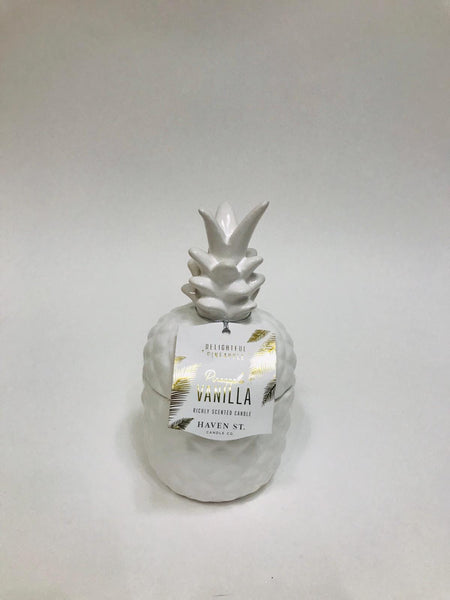 White ceramic pineapple - candle inside 8 inches