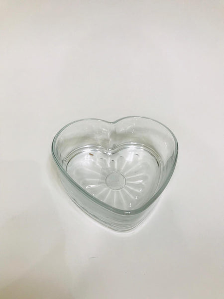 Heart shaped transparent glass bowl