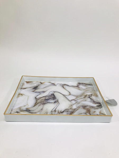 White faux marble tray  with handle 19 x 14 inches