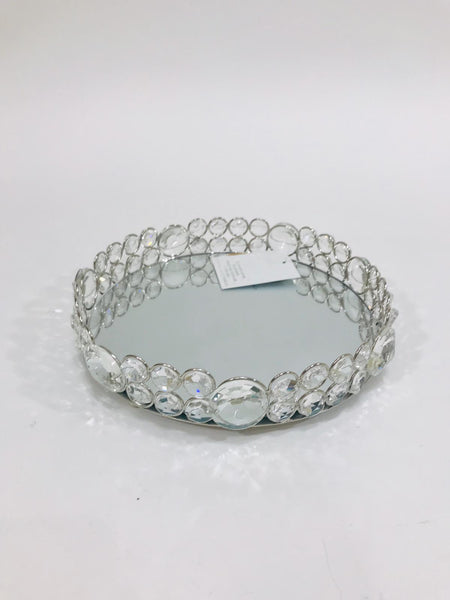 Silver crystal Mirrored vanity tray 10 inches