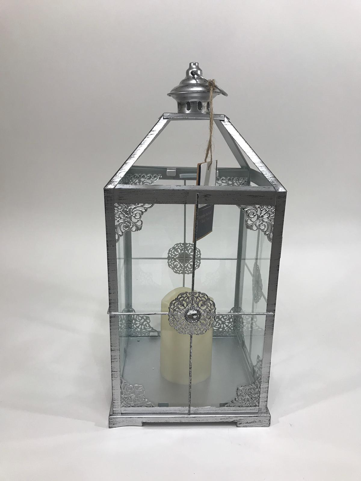 silver lantern with led lights