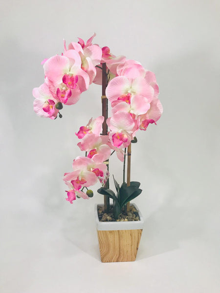 pink 3 stem orchid with ivory vase 24 inches