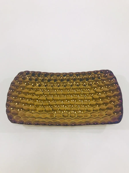 Reflective color gold ceramic tray with beehive pattern